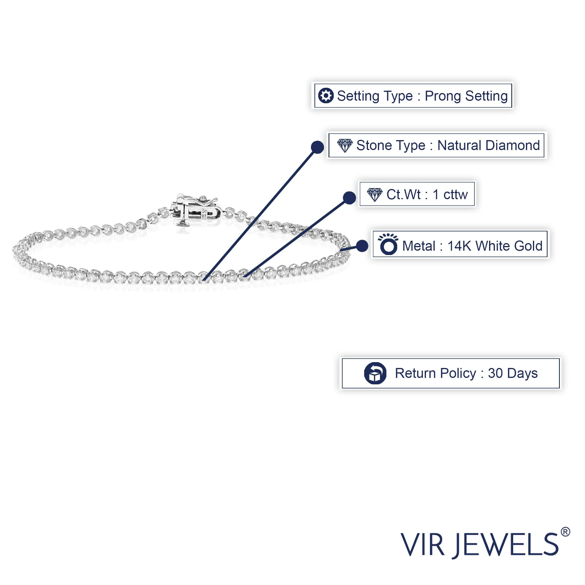 1 cttw Diamond Round Tennis Bracelets in 14K White Gold