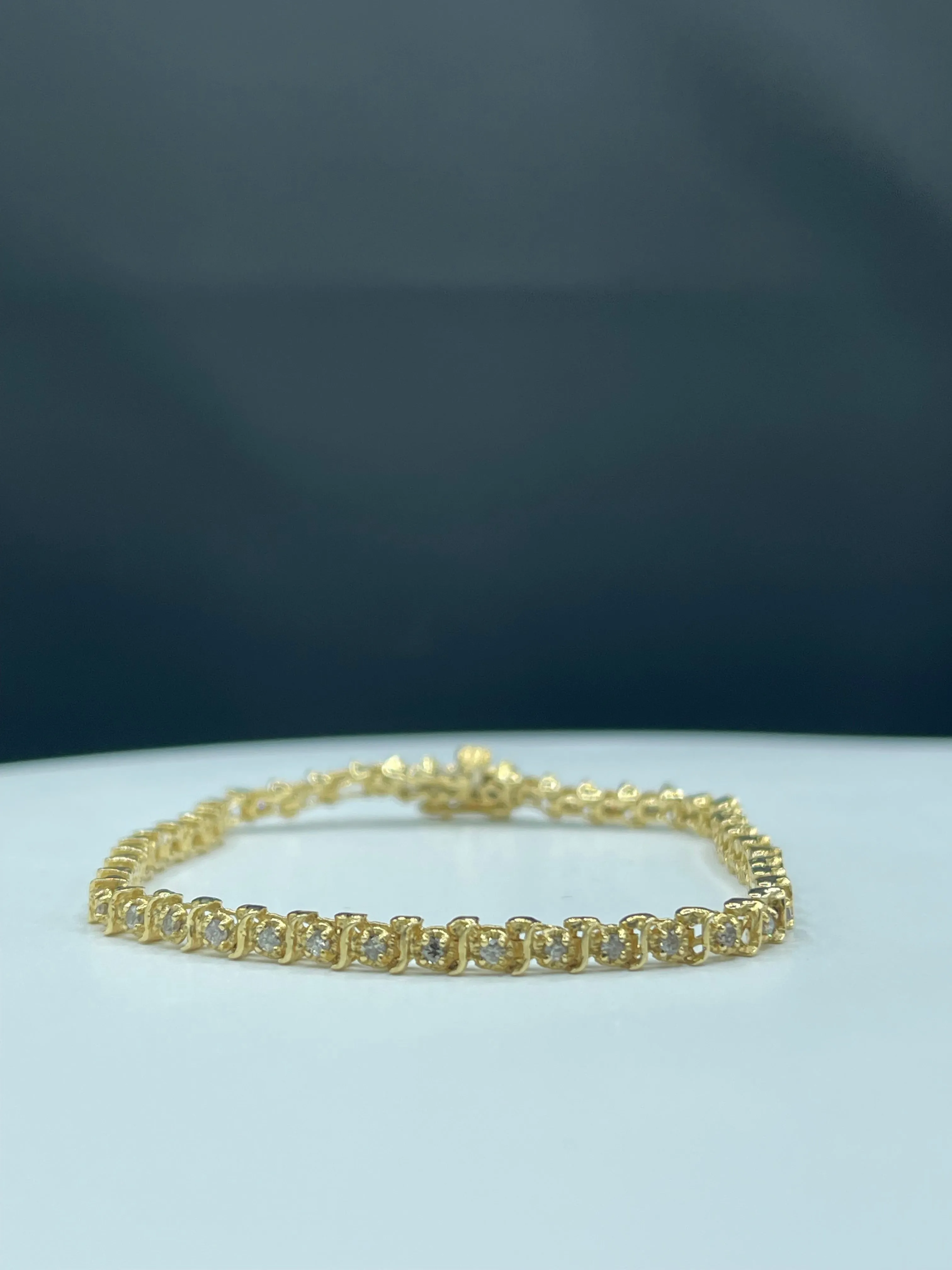 1.38 Carat Natural Diamond 14k Yellow Gold Unisex Tennis Bracelet - 7.25 Inch
