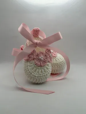 3-6 Months Knitted Pink Flower Shoe