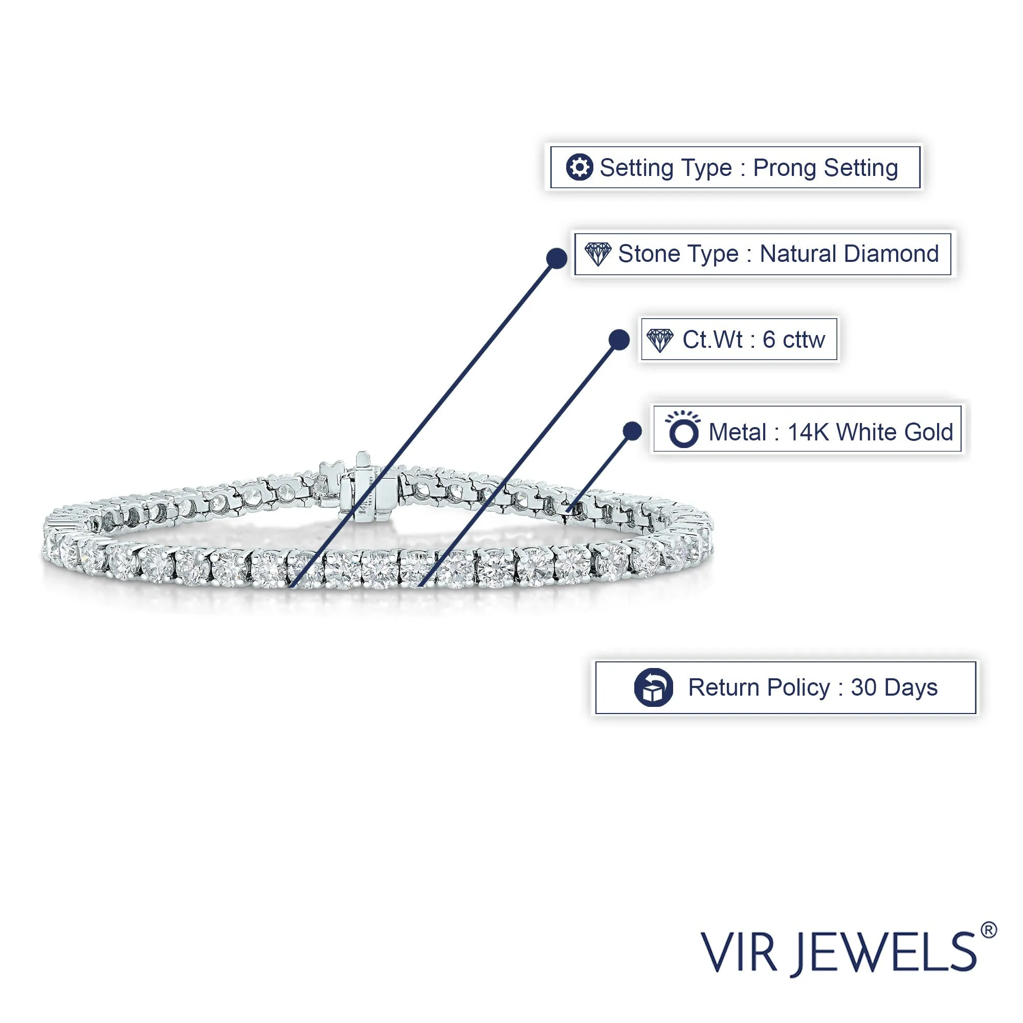 6 cttw Champagne Diamond Tennis Bracelet in 14K White Gold