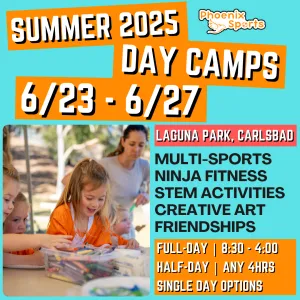 6/23 - 6/27 | 8:30 - 4:00<br>Ages 3-7 | Mon - Fri<br>STEM, Sports, Martial Arts<br>Laguna (Kelly) Park, Carlsbad<br>Separated Age Groups