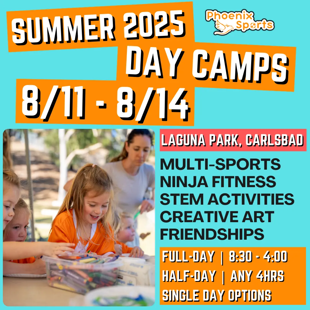 8/11 - 8/15 | 8:30 - 4:00<br>Ages 3-7 | Mon - Fri<br>STEM, Sports, Martial Arts<br>Laguna (Kelly) Park, Carlsbad<br>Separated Age Groups