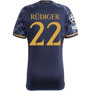 adidas Real Madrid Antonio Rudiger Away Jersey w/ Champions League   Club World Cup Patch 23/24 (Legend Ink/Preloved Yellow)