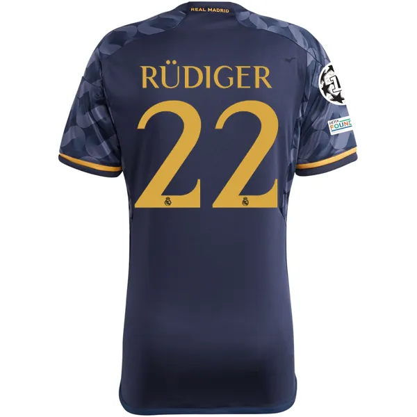 adidas Real Madrid Antonio Rudiger Away Jersey w/ Champions League   Club World Cup Patch 23/24 (Legend Ink/Preloved Yellow)