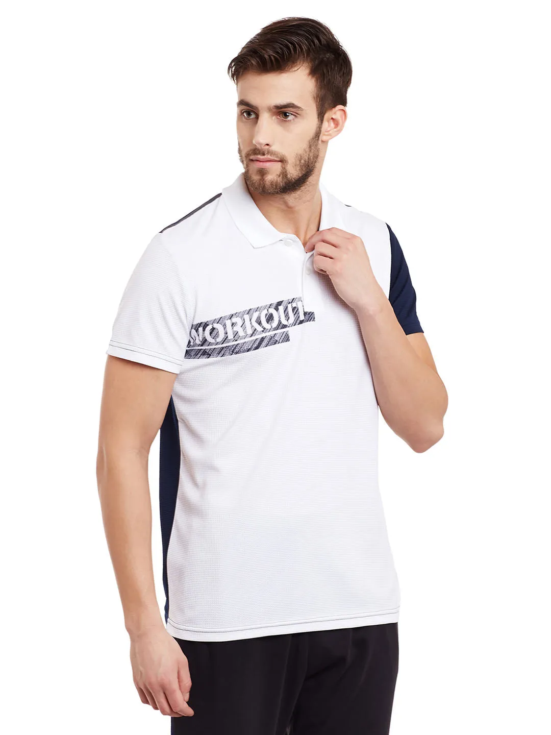 Alcis Men White Solid Polo Collar T-shirt
