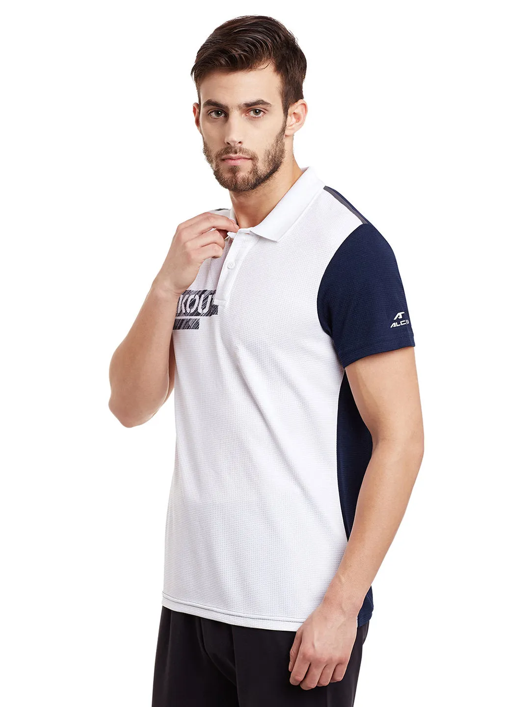 Alcis Men White Solid Polo Collar T-shirt