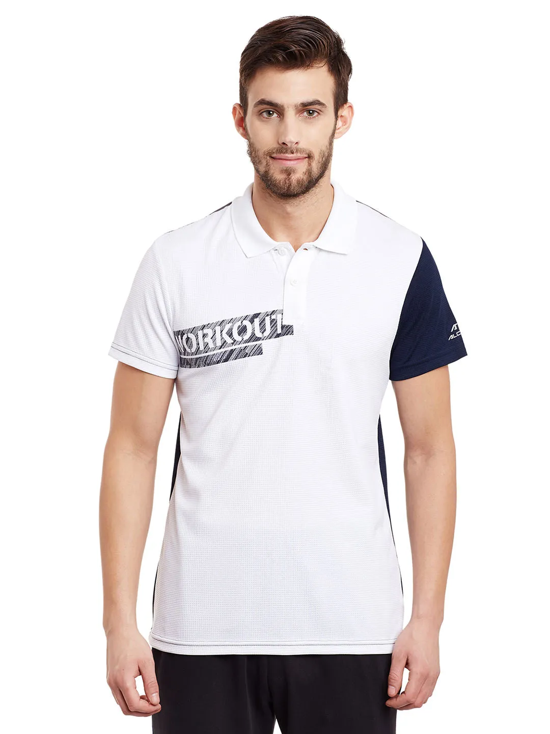 Alcis Men White Solid Polo Collar T-shirt