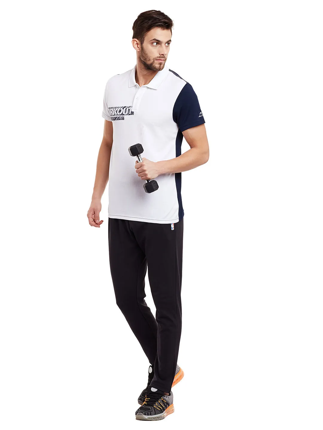 Alcis Men White Solid Polo Collar T-shirt