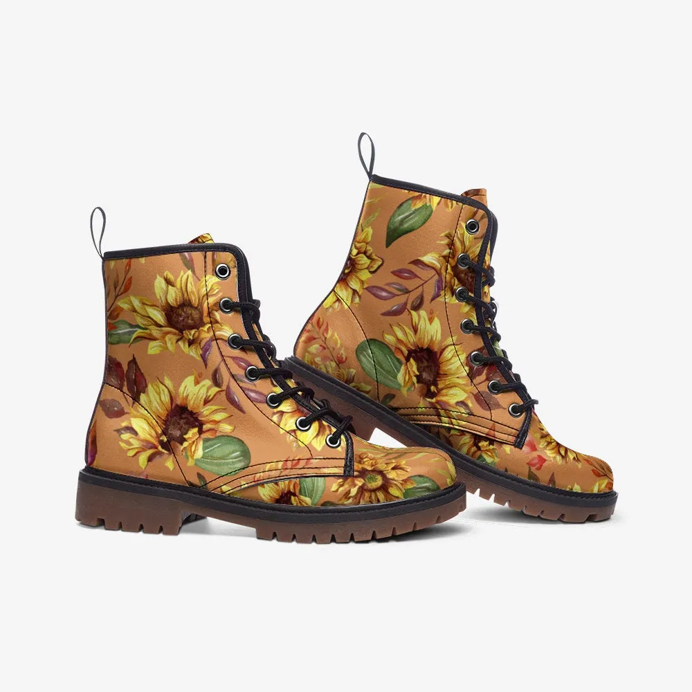 Autumn Sunflower Vegan Leather Unisex Boots