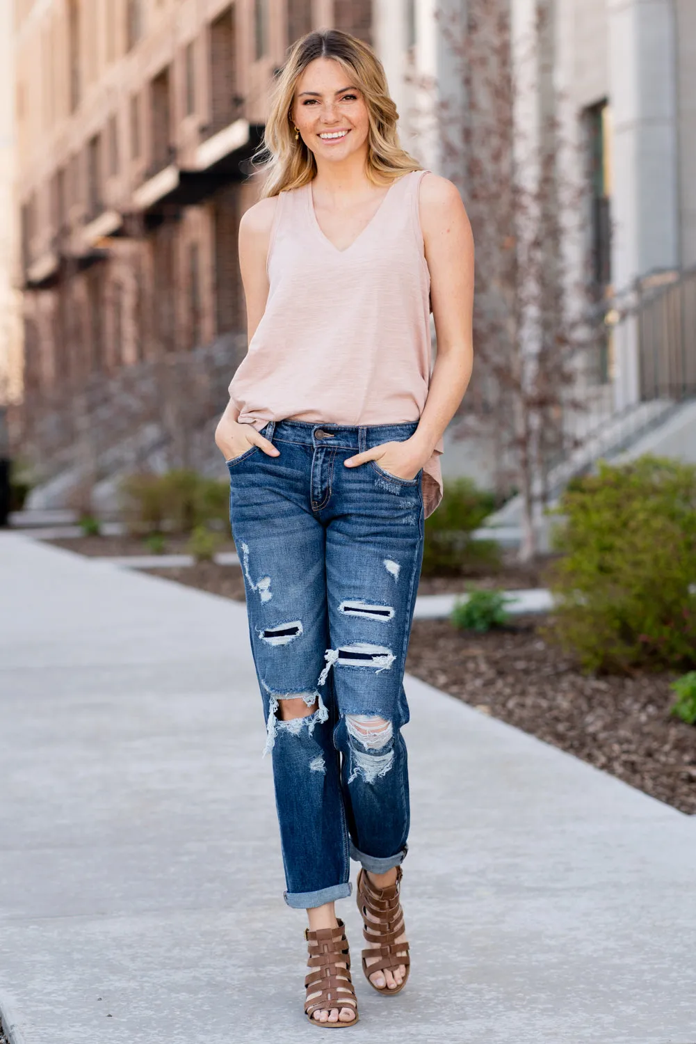 Aviva Mid Rise Ripped Boyfriend