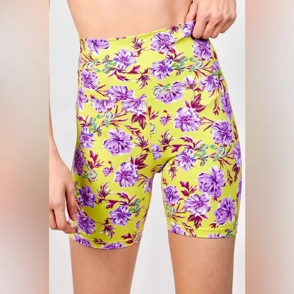Beach Riot High Rise Bike Shorts Sports Leggings Lime Punch Gardenias Women’s S