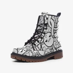 Black & White Doodles Vegan Leather Unisex Boots