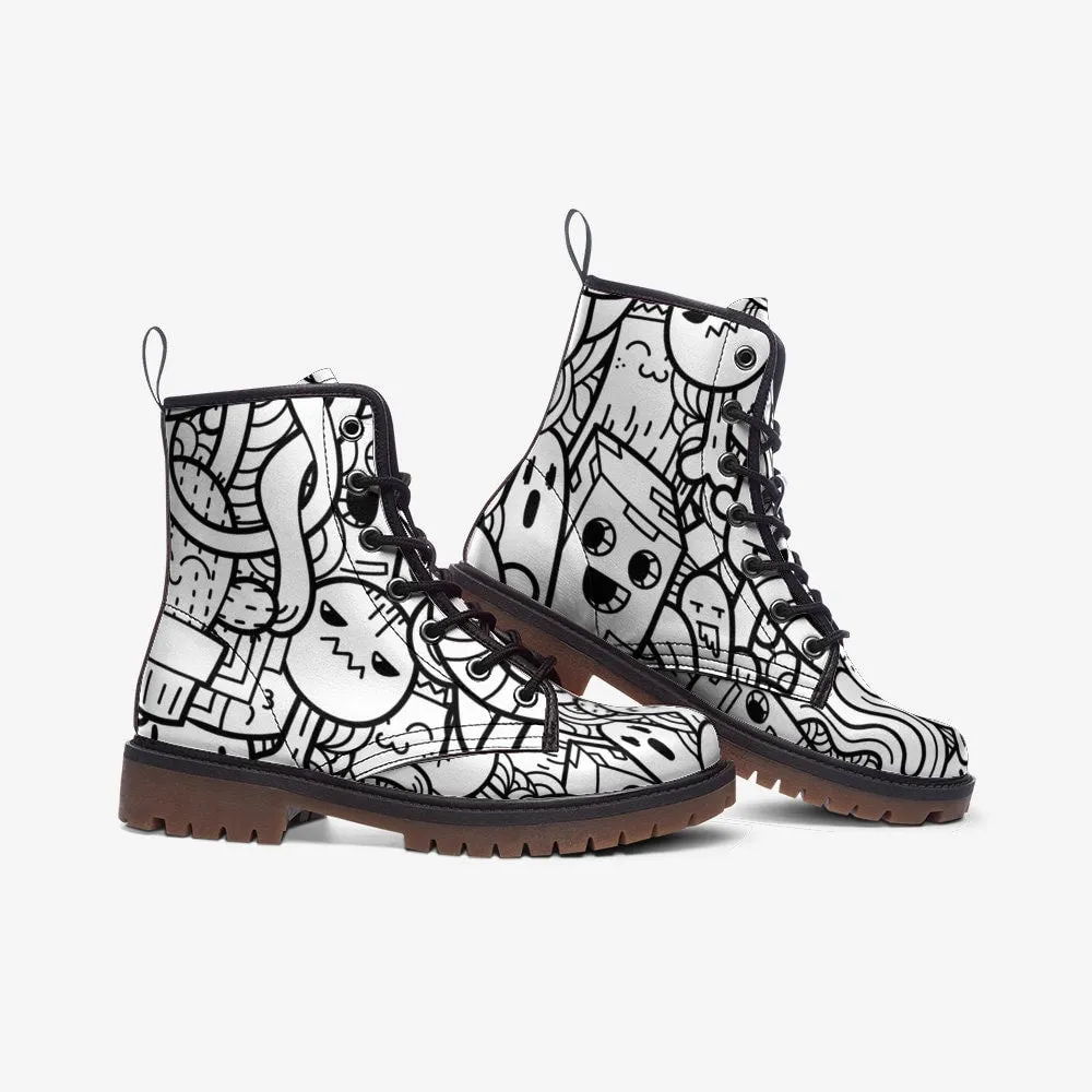 Black & White Doodles Vegan Leather Unisex Boots