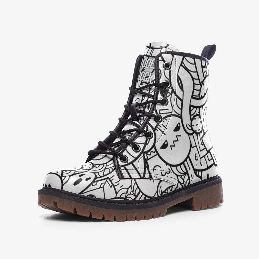 Black & White Doodles Vegan Leather Unisex Boots