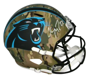CHRISTIAN McCAFFREY SIGNED CAROLINA PANTHERS CAMO FULL SIZE SPEED HELMET BAS