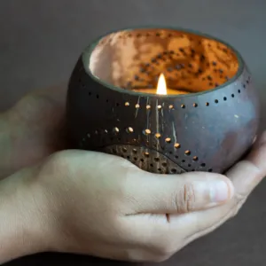 Coconut Shell Lantern: Hand Carved Coconut Shell Candle Holder