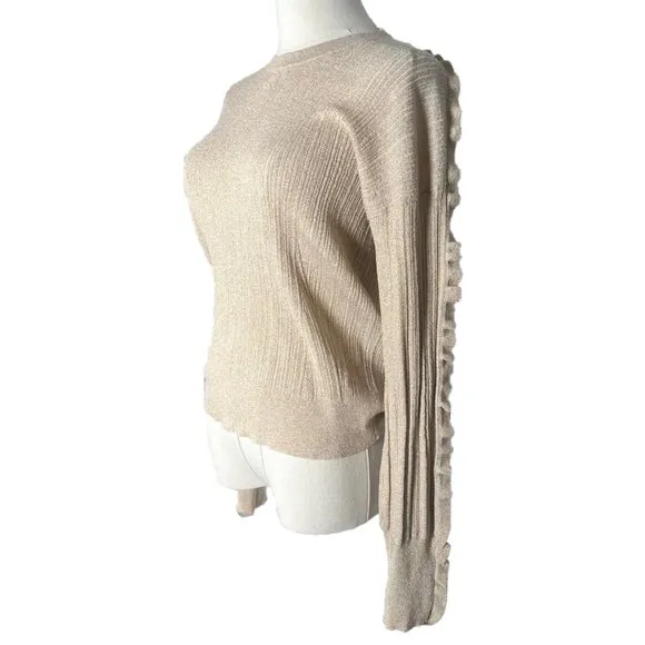 Derek Lam 10 Crosby Lennon Lettuce Sleeve Sweater In Ivory-gold Lurex Sz Medium