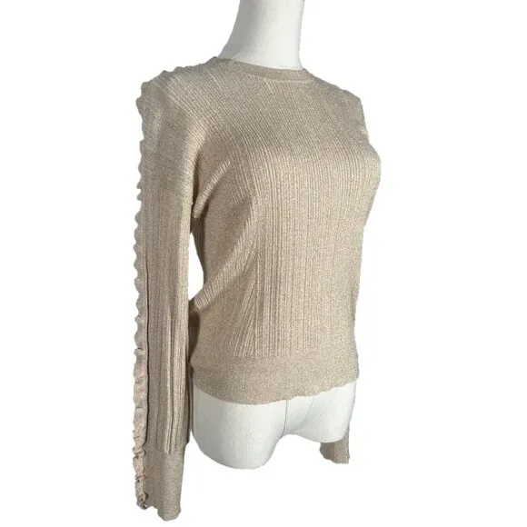 Derek Lam 10 Crosby Lennon Lettuce Sleeve Sweater In Ivory-gold Lurex Sz Medium