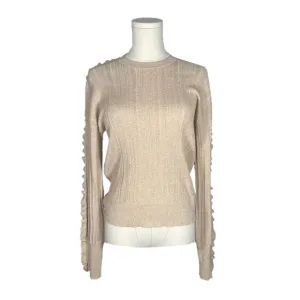 Derek Lam 10 Crosby Lennon Lettuce Sleeve Sweater In Ivory-gold Lurex Sz Medium