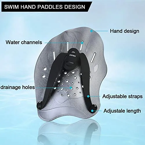 Dprofy Swim Training Paddles Hand - Swim Paddles Hand with Adjustable Straps, Swimming Hand Paddles for Women, Men and Children, Professional Swimming Accessories(1 Pair)