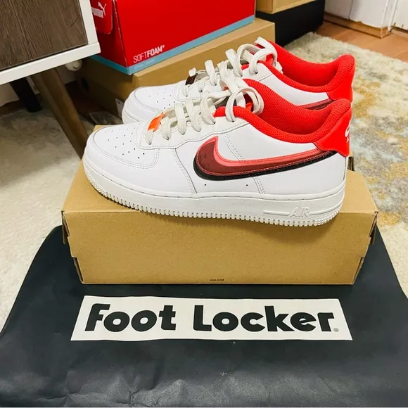 EUC Youth’s Size 5.5 Nike Air Force 1 LV8 GS Double Swoosh Shoes Bright Crimson