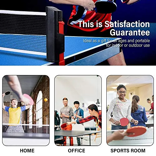 FBSPORT Ping Pong Paddle Set, Portable Table Tennis Set with Retractable Net, 2 Rackets, 6 Balls and Carry Bag for Children Adult Indoor/Outdoor Games, Black