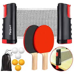 FBSPORT Ping Pong Paddle Set, Portable Table Tennis Set with Retractable Net, 2 Rackets, 6 Balls and Carry Bag for Children Adult Indoor/Outdoor Games, Black