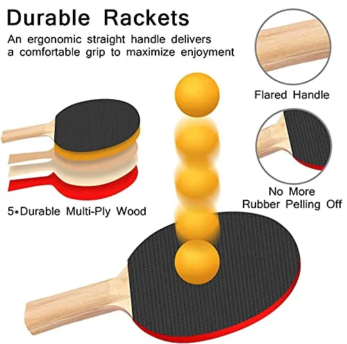 FBSPORT Ping Pong Paddle Set, Portable Table Tennis Set with Retractable Net, 2 Rackets, 6 Balls and Carry Bag for Children Adult Indoor/Outdoor Games, Black