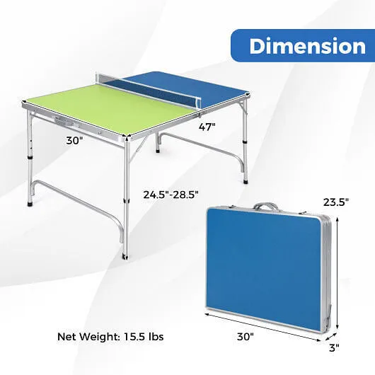 Foldable Ping Pong Table Game Set Mini Table Tennis Table with Adjustable Height