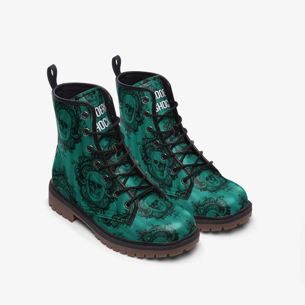 Gothic Skull Teal Vegan Leather Unisex Boots