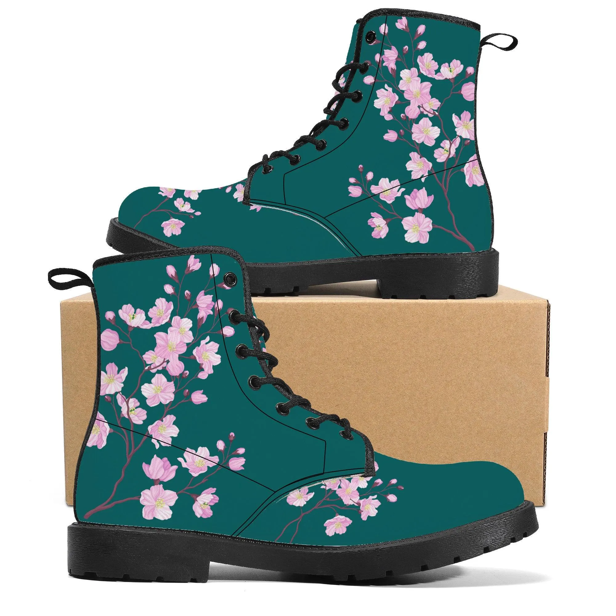 Green Forest Sakura Vegan Leather Boots