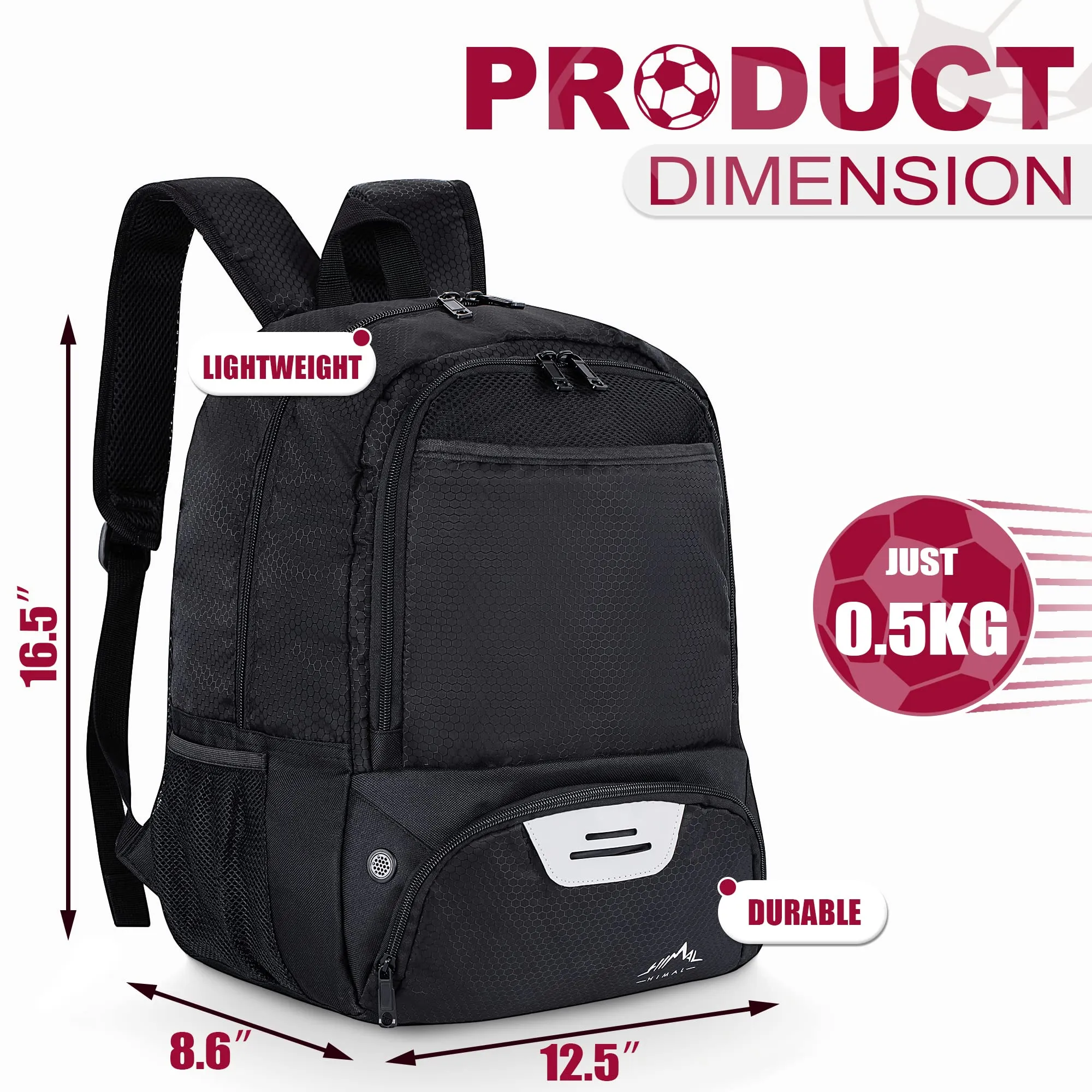 Himal Outdoors Soccer Backpack, Sports Bag with Separate Cleat and Ball Holder