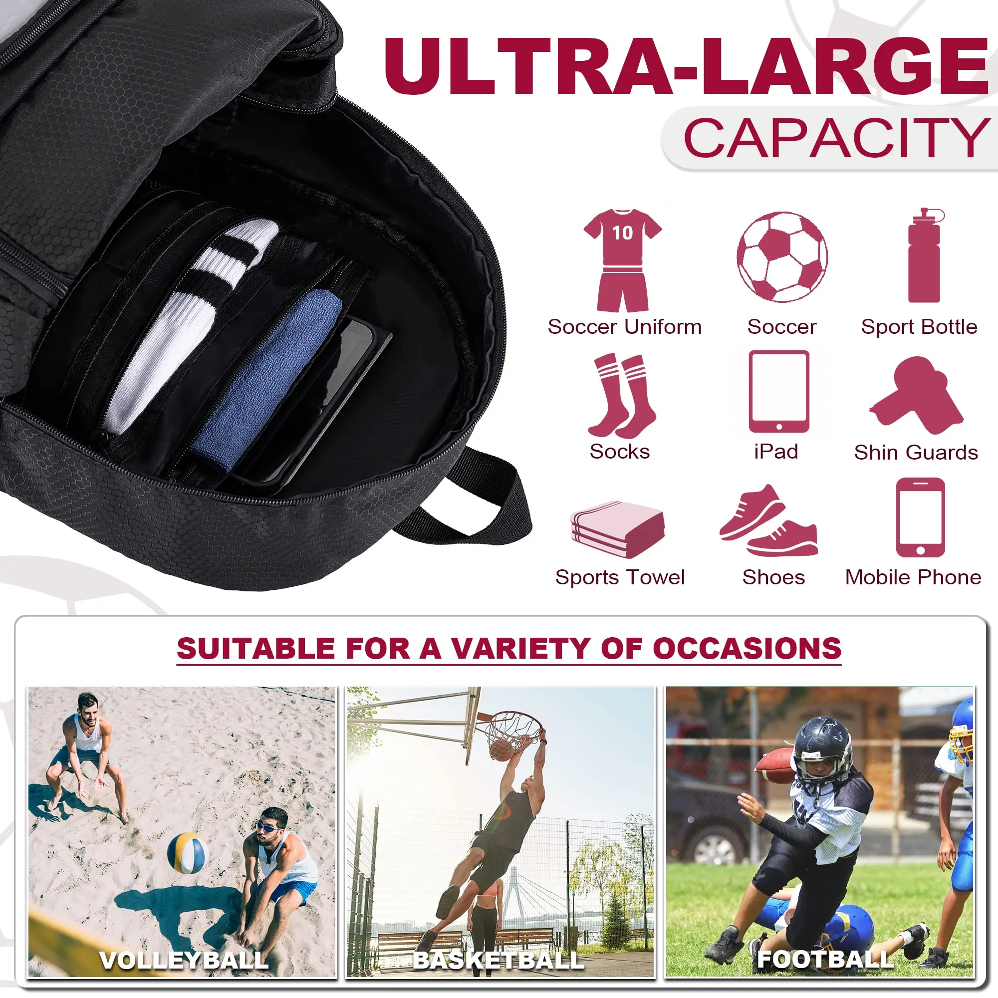 Himal Outdoors Soccer Backpack, Sports Bag with Separate Cleat and Ball Holder