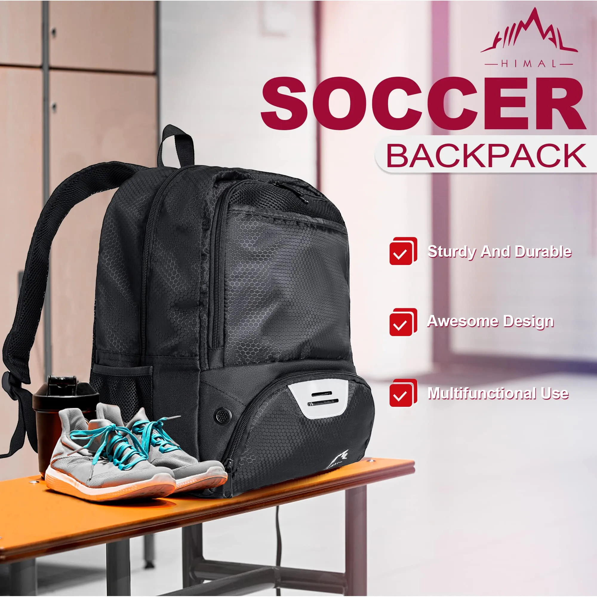 Himal Outdoors Soccer Backpack, Sports Bag with Separate Cleat and Ball Holder