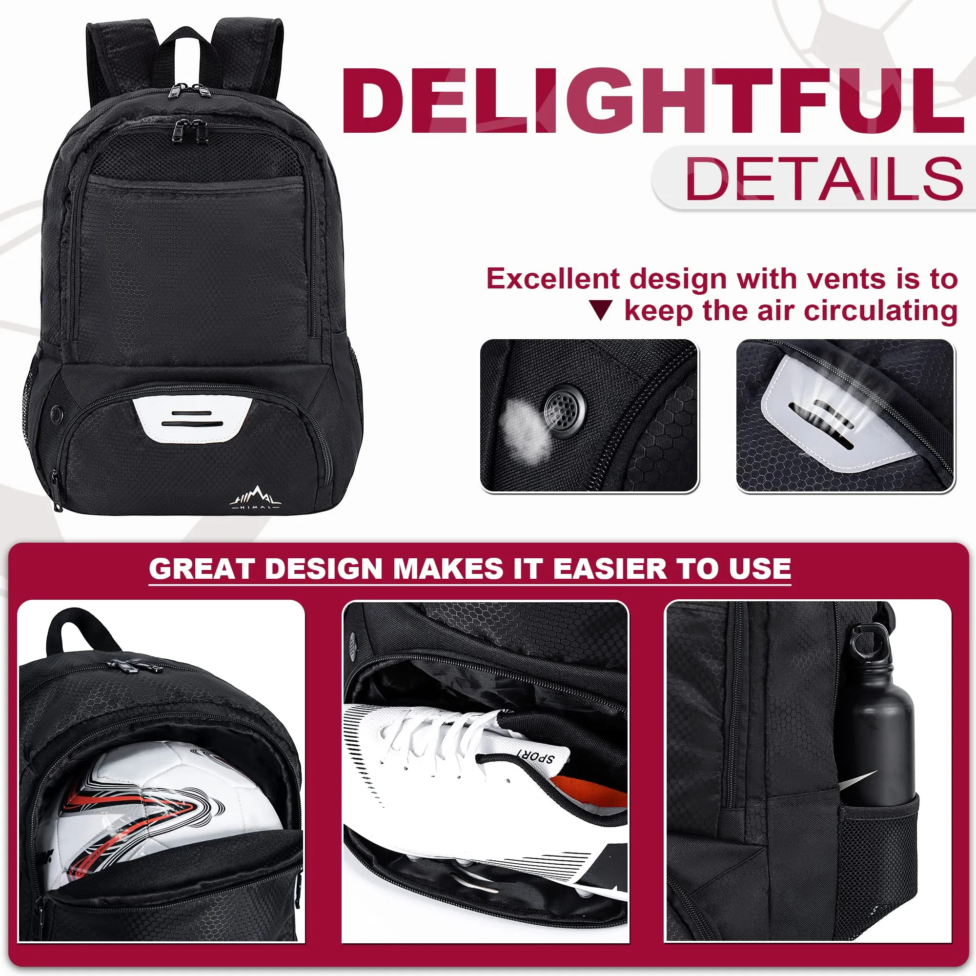Himal Outdoors Soccer Backpack, Sports Bag with Separate Cleat and Ball Holder
