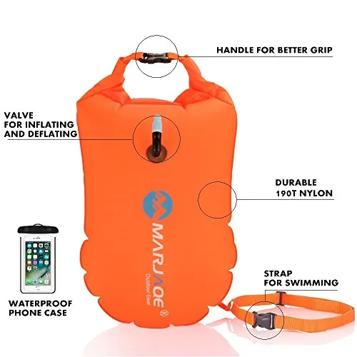 Jansite Swim Bubble with Dry Bag   Waterproof Phone Case for Open Water Swimmers, Safety Swim Buoy Tow Float Inflatable for Swimmers, Triathletes, Snorkelers …