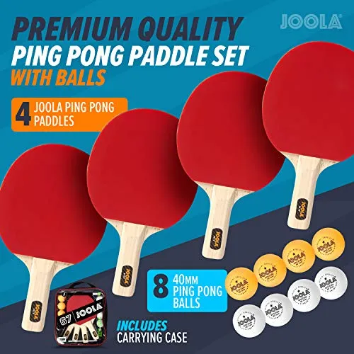 JOOLA 4-Player Indoor Table Tennis Hit Set (Bundle Includes 4 Rackets/Paddles, 8 Balls, Carrying Case)