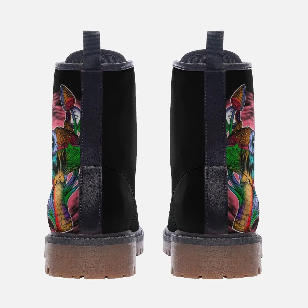 Kawaii Mushroom & Frog Vegan Leather Unisex Boots