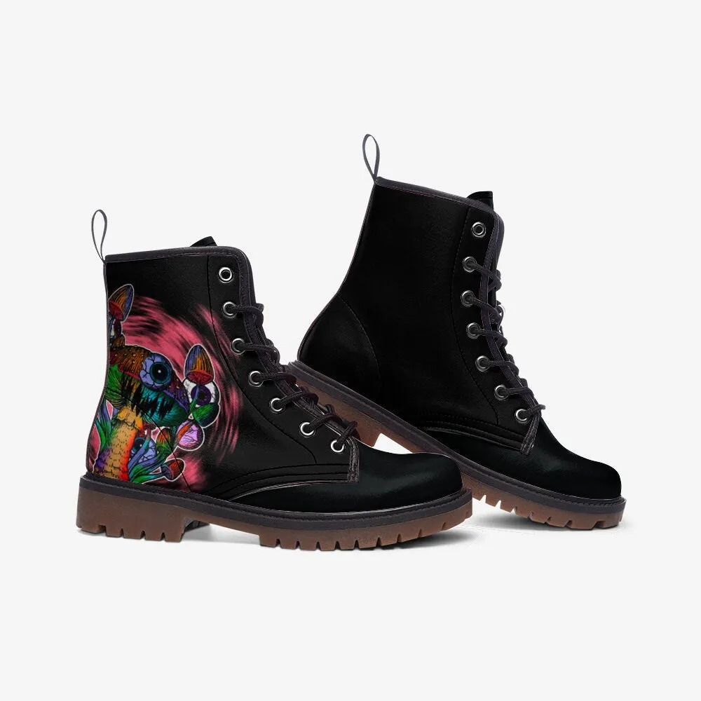 Kawaii Mushroom & Frog Vegan Leather Unisex Boots