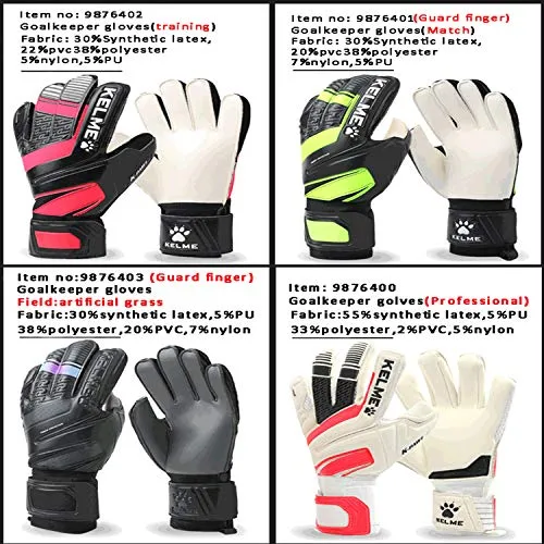 KELME Goalkeeper Goalie Gloves with Finger Protection, Strong Grip Padding and Palm, Wrist Support & Sticky Latex for Indoor Soccer for Kids、Adult、Youth (Traning Level,Artificial Grass Field)