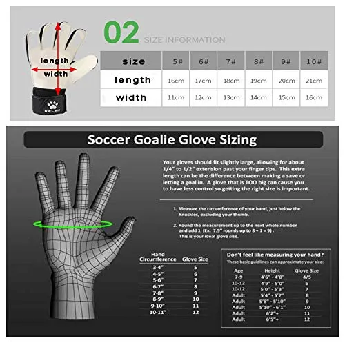 KELME Goalkeeper Goalie Gloves with Finger Protection, Strong Grip Padding and Palm, Wrist Support & Sticky Latex for Indoor Soccer for Kids、Adult、Youth (Traning Level,Artificial Grass Field)