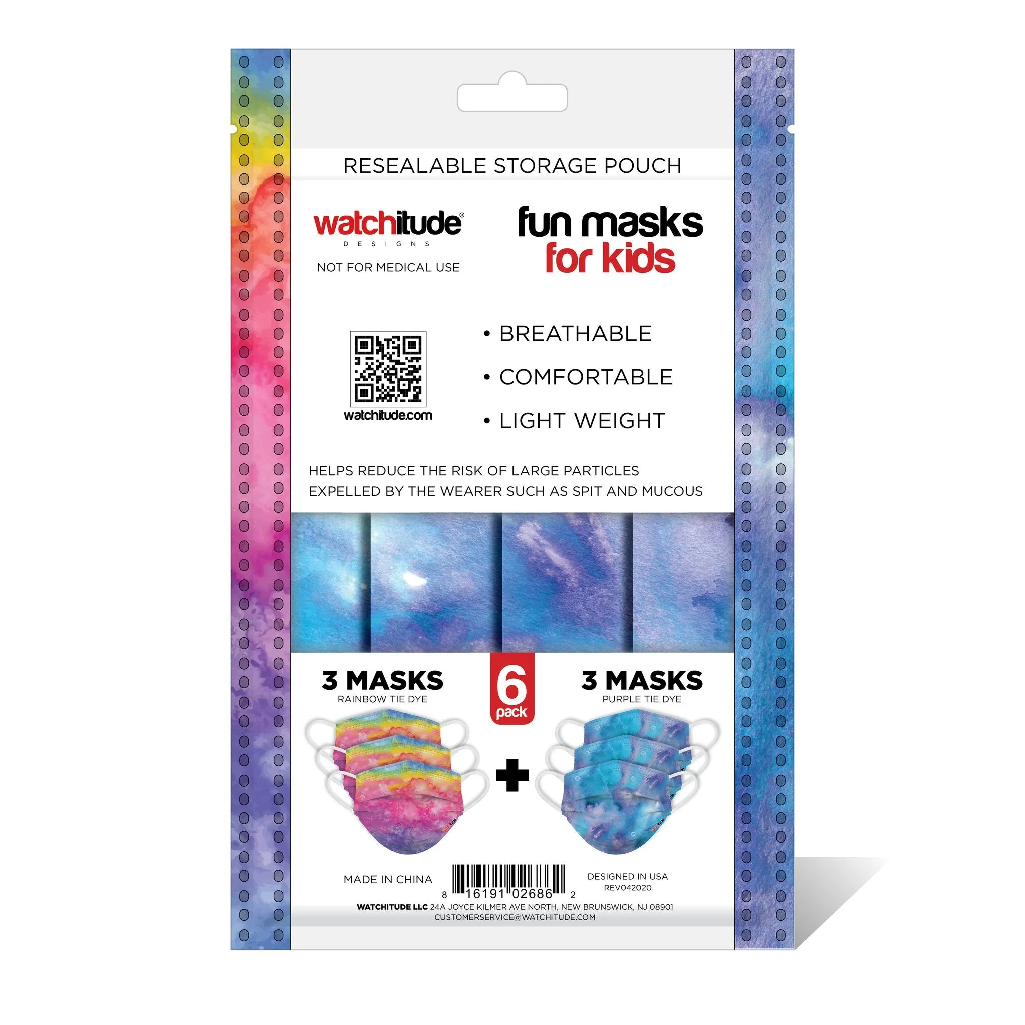 Kids Disposable Masks - Rainbow Tie Dye / Purple Tie Dye