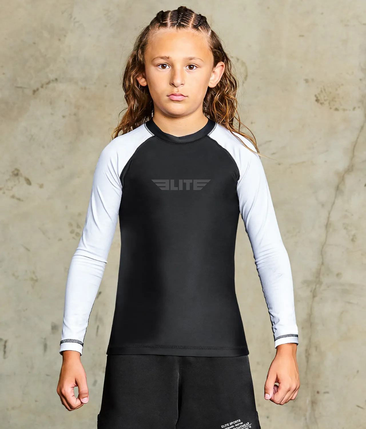 Kids' Standard White Long Sleeve Training Rash Guard