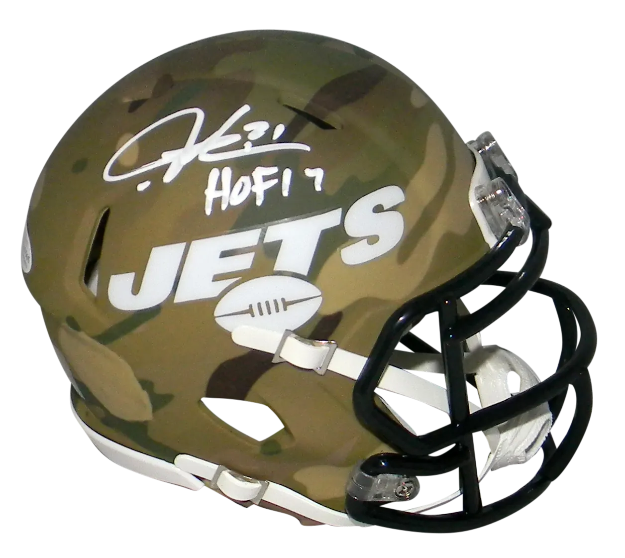 LADAINIAN TOMLINSON SIGNED NEW YORK JETS CAMO SPEED MINI HELMET W/ HOF 17