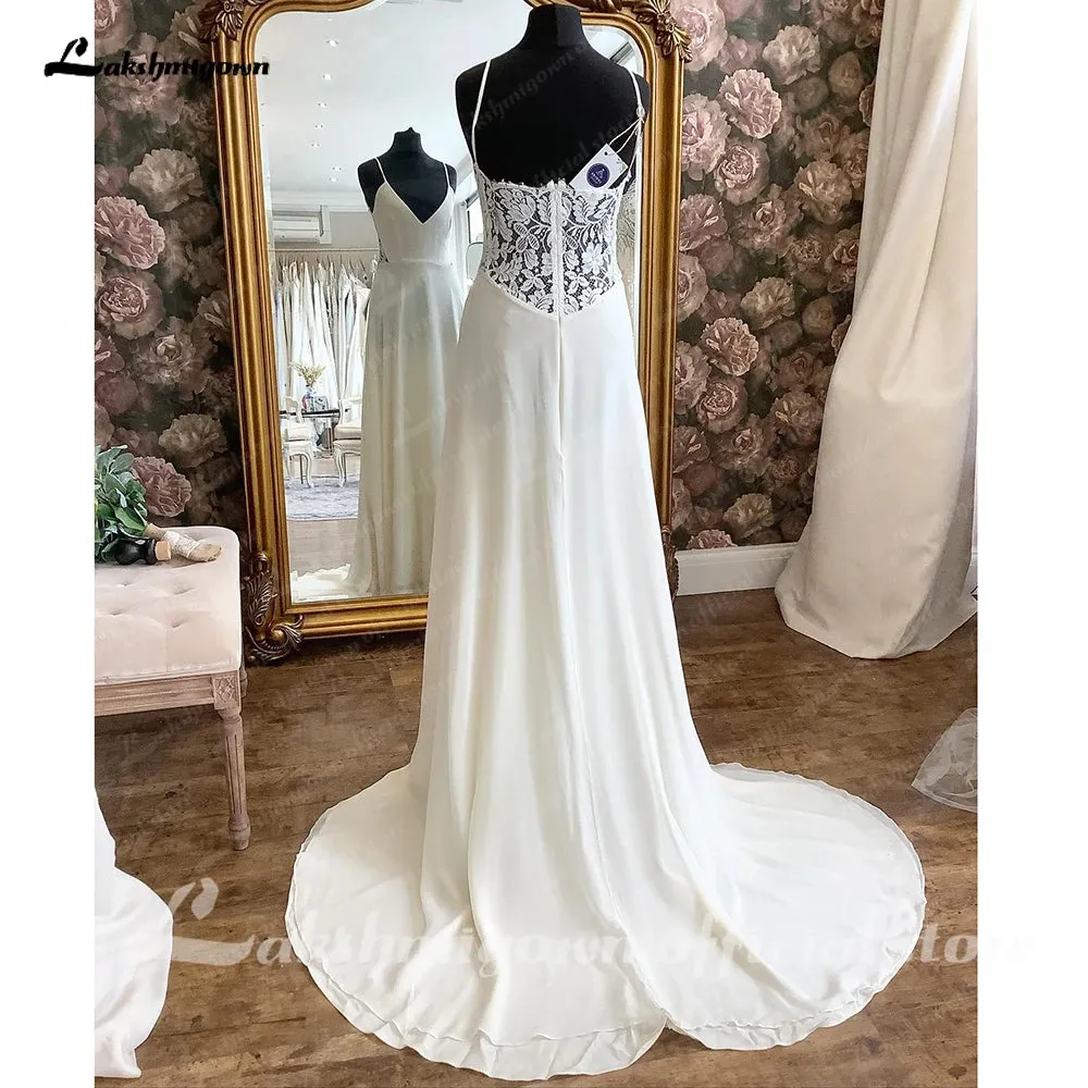 Lakshmigown Lace Chiffon A Line Women Wedding Dress for Women 2024 Spaghetti Straps Bridal Gown Custom Made hochzeitskleid