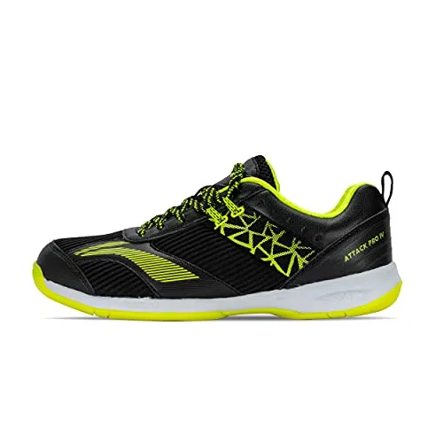 Li-Ning ATTACK PRO IV Non-Marking Badminton Shoes BLACK/LIME,9 UK