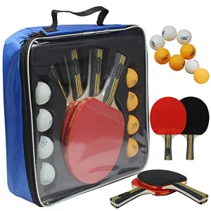 MAPOL Ping Pong Paddle Set - 4 Professional Table Tennis Rackets/Paddles - 8 Premium 3-Star Balls, Portable Cover Case Holder Included