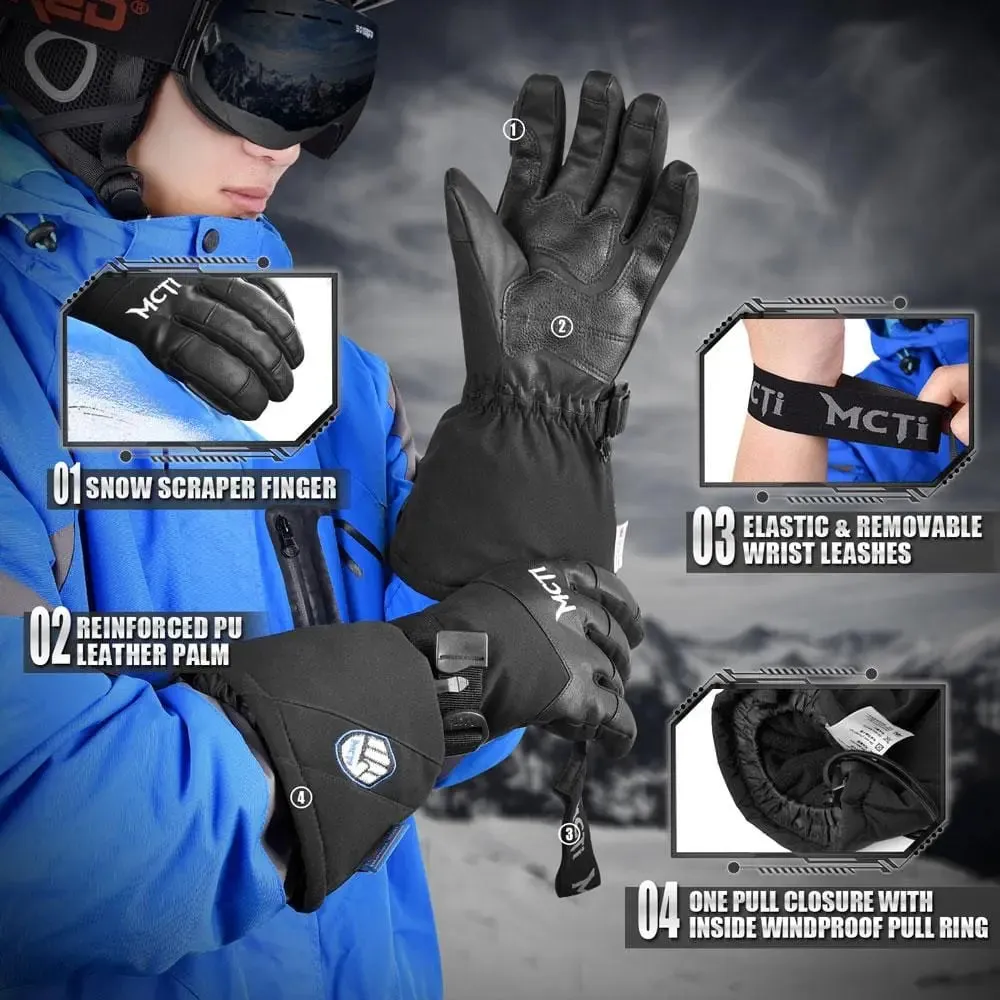 MCTi Men's Ski Gloves - 3M Thinsulate & Waterproof with Wrist Leashes