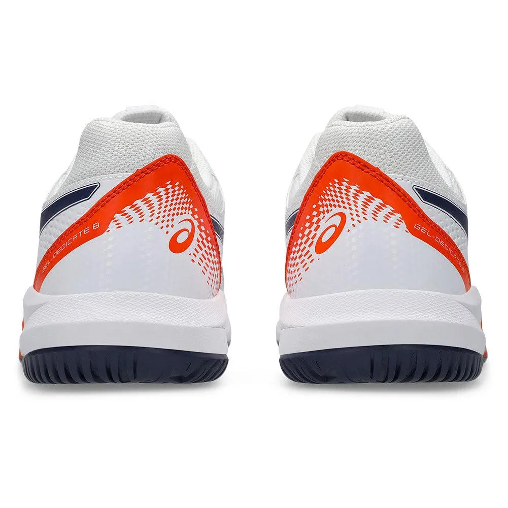 Men`s GEL-Dedicate 8 Tennis Shoes White and Indigo Fog