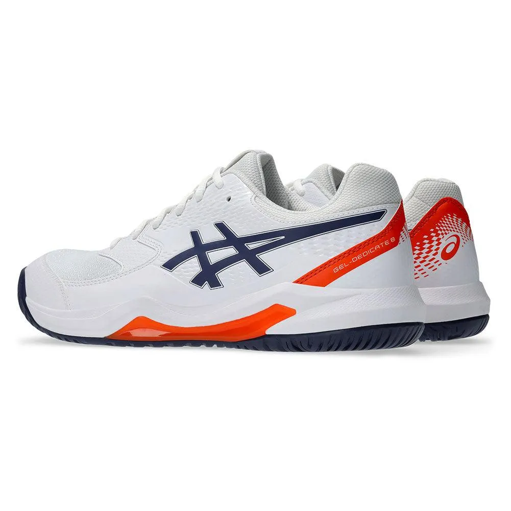 Men`s GEL-Dedicate 8 Tennis Shoes White and Indigo Fog